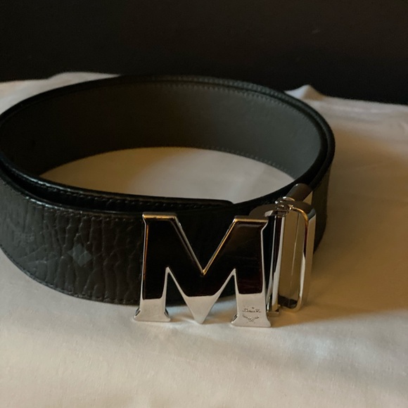 black mcm belt silver buckle